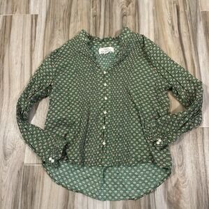 Birds Of Paradis By Trovata Blouse Green Ivy Floral Medium Resort Office